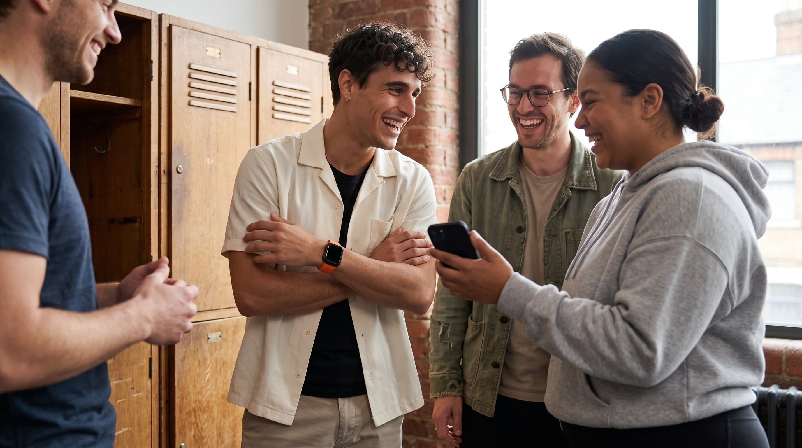 Marco and friends laugh together over a leaderboard update. Marco and friends laugh together over a leaderboard update.