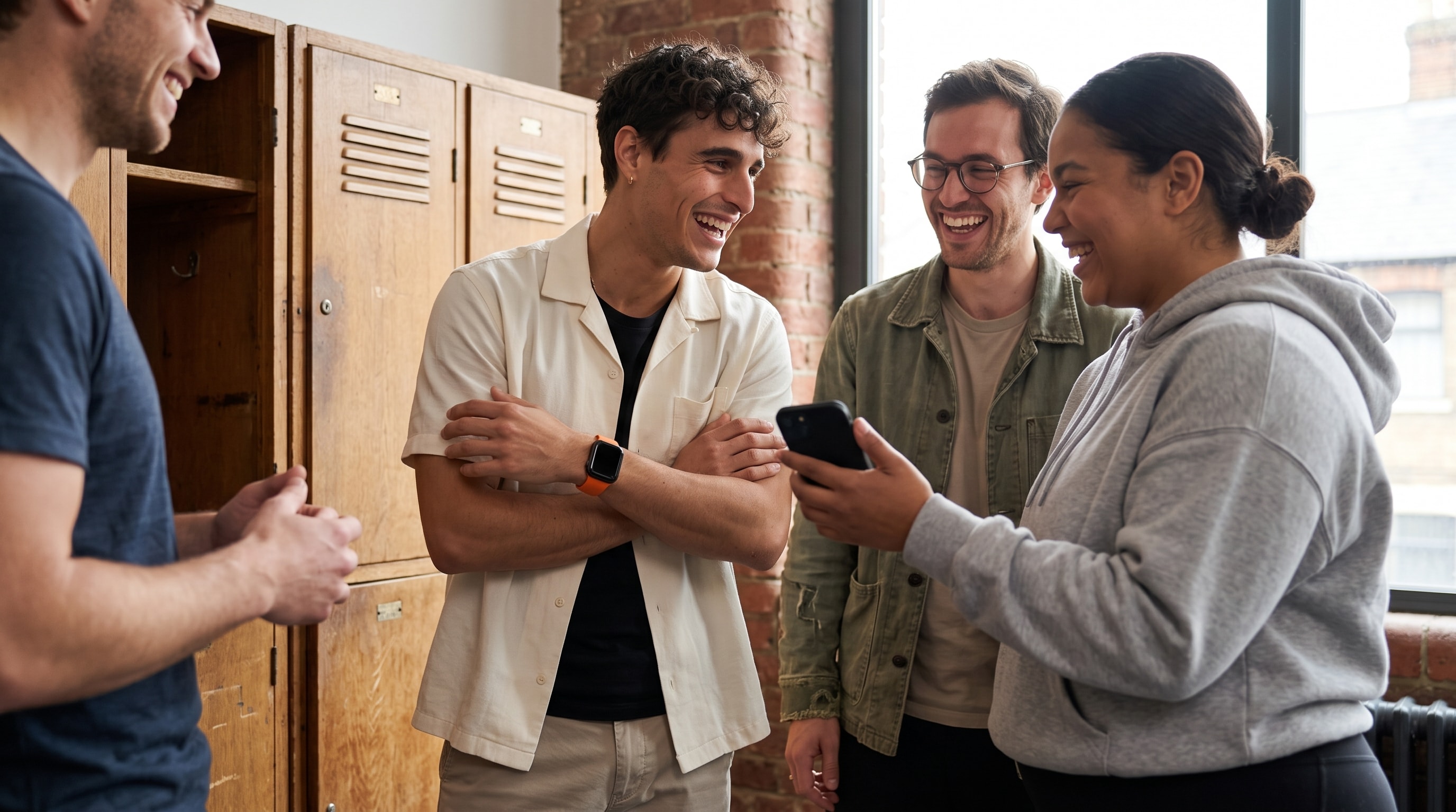 Marco and friends laugh together over a leaderboard update. Marco and friends laugh together over a leaderboard update.