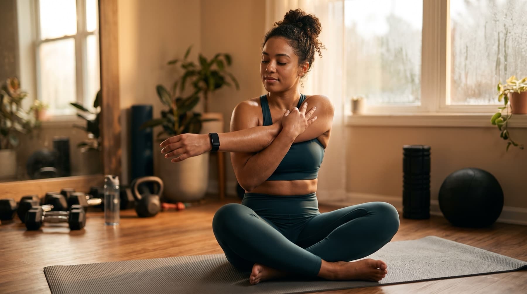 A person checking a recovery and heart-rate screen after training.